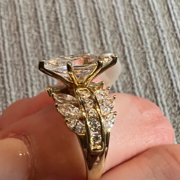 Diamonique Gold Marquise Cut Ring with Art Deco Elegance - Picture 9 of 15